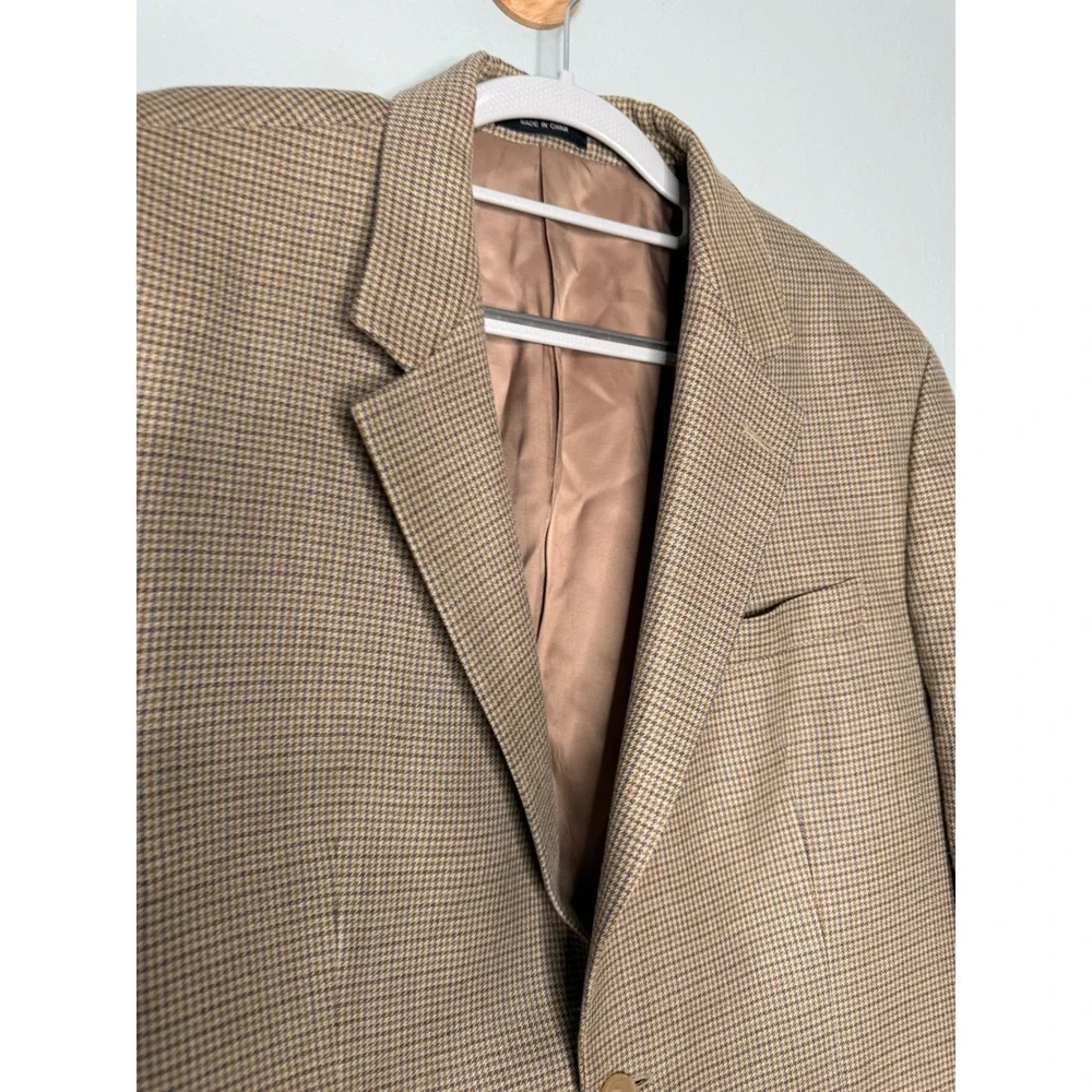 Lauren Ralph Lauren houndstooth silk wool‎  blazer jacket light brown tan